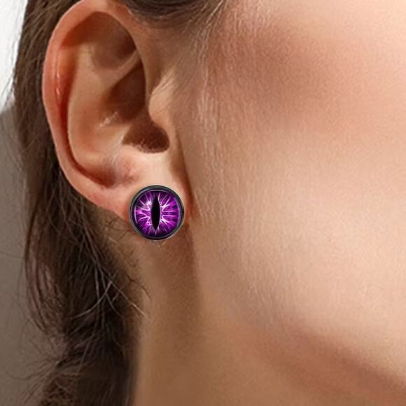 Demon eye, Dragon eye, Violet Purple Stud Earrings - Picture 1 of 5